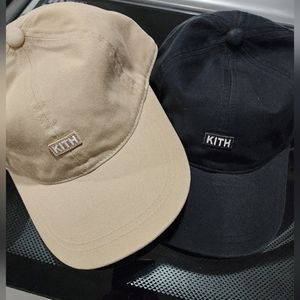 Kith baseball caps, two (2) - black & beige